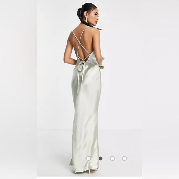 ASOS bridesmaid wedding guest cami maxi slip dress in sage green - Picture 2 of 11